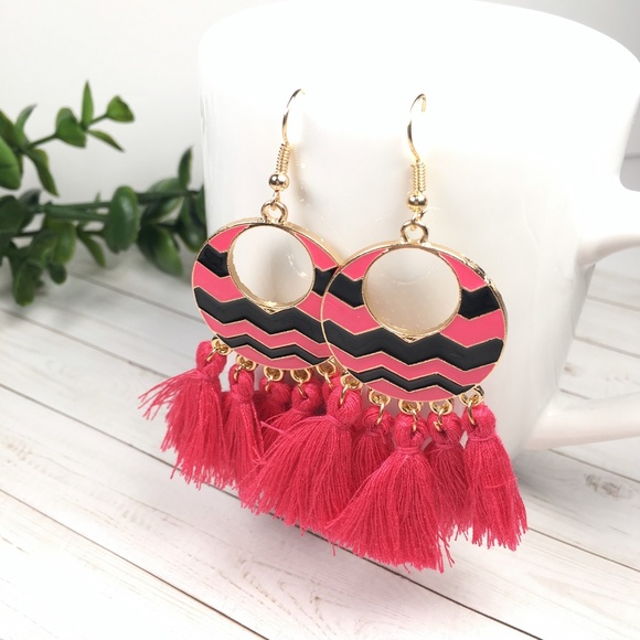 Chevron Tassel Dangle Earrings - Picture 2 of 4